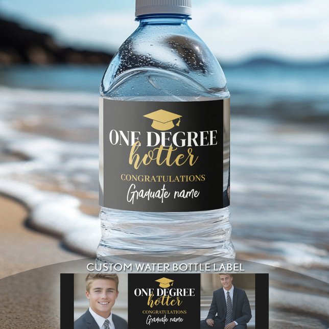 One Degree Hotter - Black Gold - Graduation Water Bottle Label (Custom Graduation Water Bottle Label)