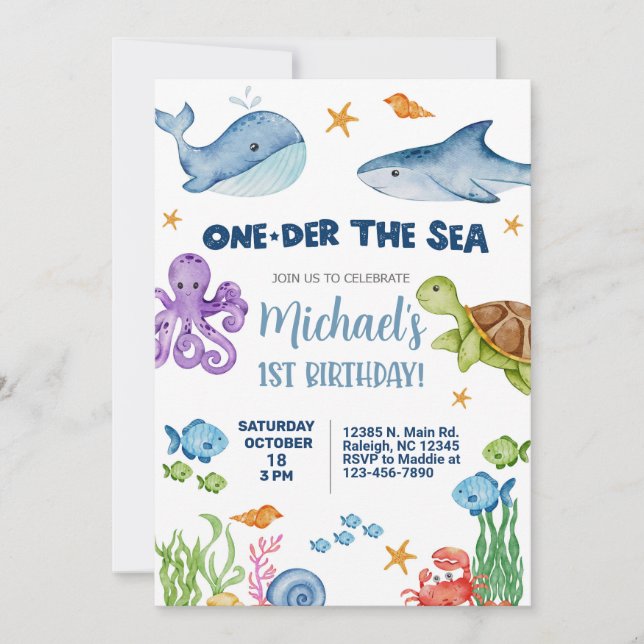 One-der the Sea boy 1st first birthday invite. Invitation (Front)