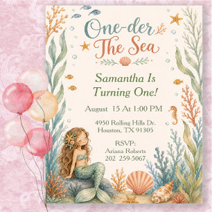 One Der The Sea Mermaid Birthday Party Invitation