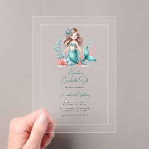 “One-der the Sea” Mermaid First Birthday Party Acrylic Invitations