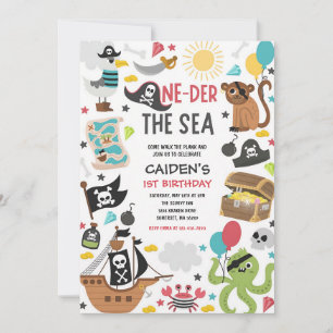 One-der The Sea Pirate Ship 1st Birthday Invitation