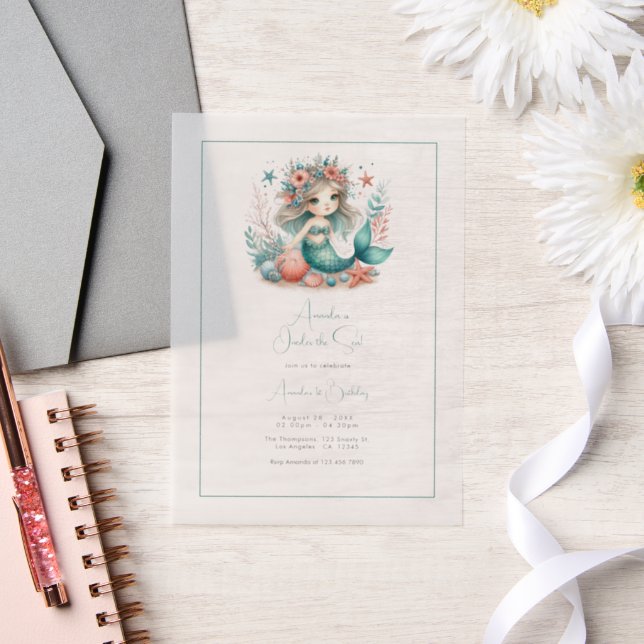 “One-der the Sea” Vellum Mermaid First Birthday Invitations (Wedding)