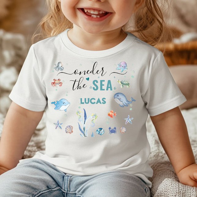 one-der under the sea 1st Birthday Baby T-Shirt (oneder the sea whale sea life party underwater whale ocean animals 1st birthday summer narwhal beach)