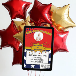 One-Der Woman, Superhero 1st Birthday  Invitation