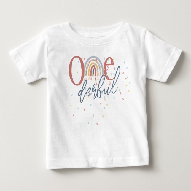 One-derful 1st birthday, Boho rainbow birthday Baby T-Shirt (Front)
