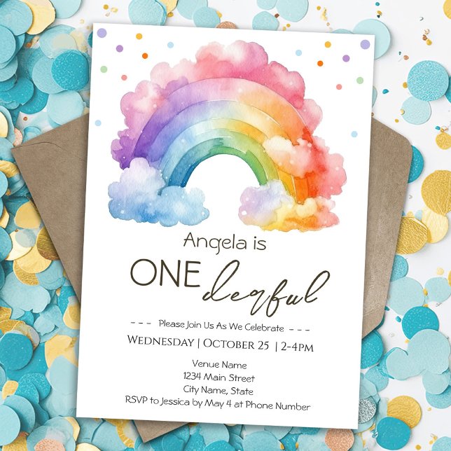 One derful 1st birthday Rainbow Kids  Invitation (Creator Uploaded)