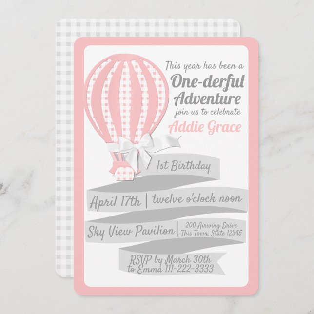 One-derful Adventure Hot Air Balloon 1st Birthday Invitation (Front/Back)