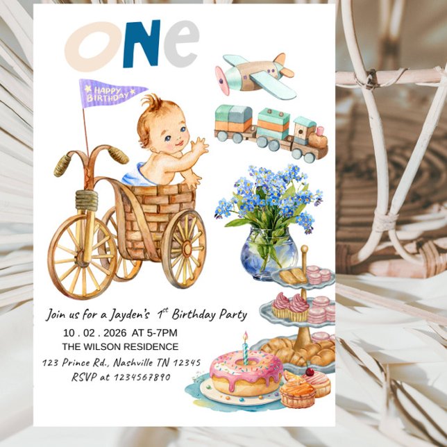 ONE- derful Boy 1st Birthday - Boy First Birthday Invitation (Creator Uploaded)