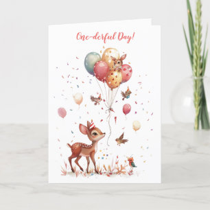 One-derful Day Woodland Animals 1st Birthday Card