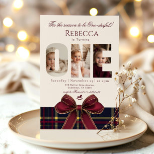 One derful Girl 1st Birthday Photo Preppy Holiday  Invitation