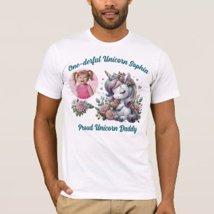One-derful Magical Floral Unicorn 1st Birthday Dad T-Shirt