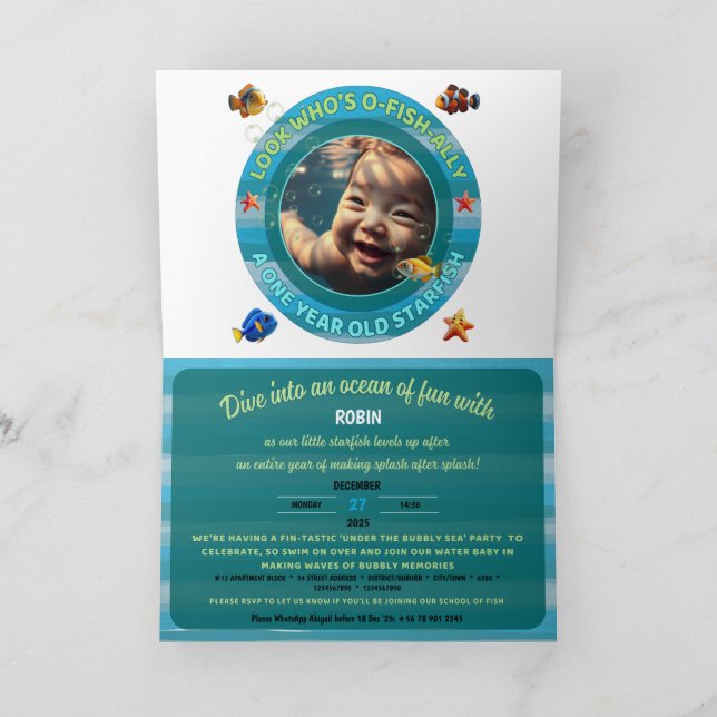 One-derful Party Custom Folded Horizontal Invite (Inside)