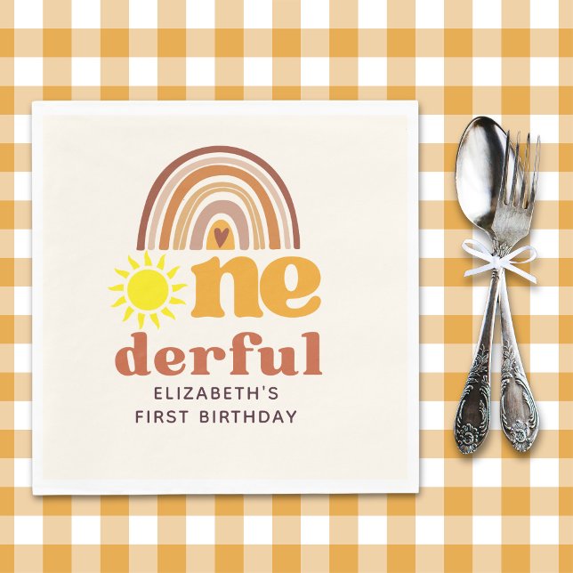 One - Derful Retro First Birthday with Boho Style Napkin (Creator Uploaded)