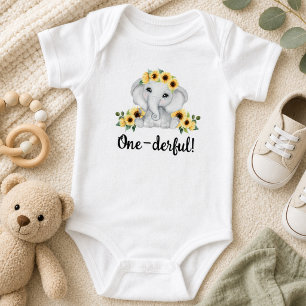 One-derful Rustic Elephant  Baby Bodysuit