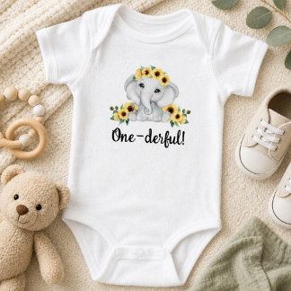 One-derful Rustic Elephant  Baby Bodysuit