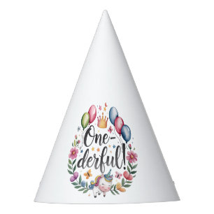 One-derful Watercolor Unicorn Birthday Party Hat