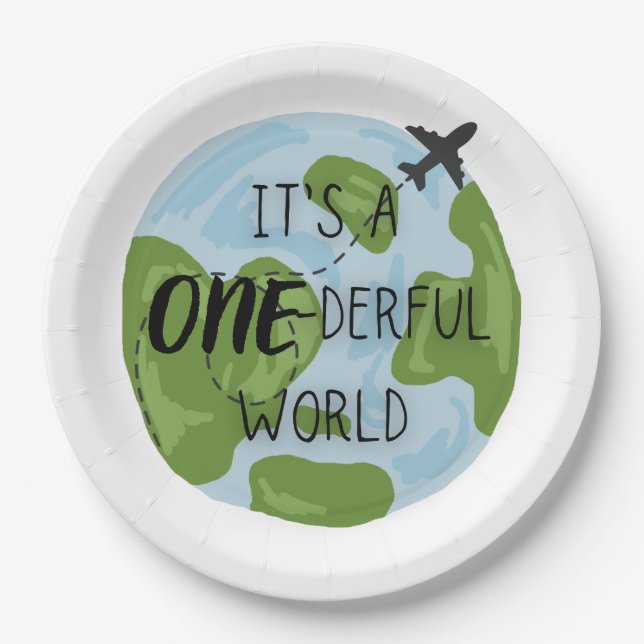 One-derful World First Birthday Theme Party Plates (Front)