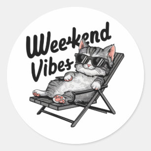One design features a cool and comfortable kitten classic round sticker