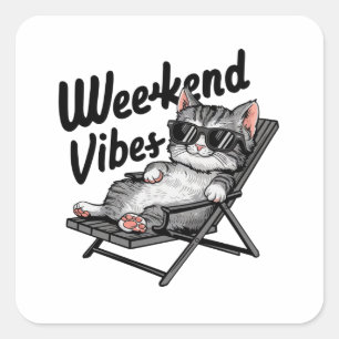 One design features a cool and comfortable kitten  square sticker