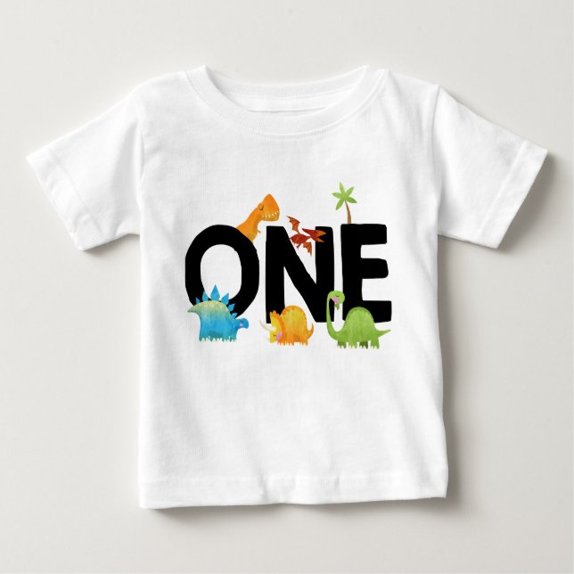 ONE Dinosaur First Birthday Boy T-Rex Baby T-Shirt (Front)