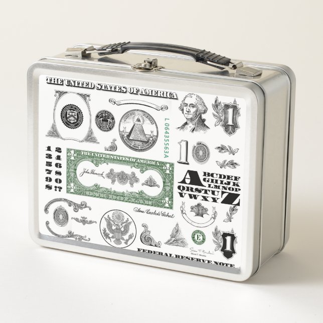 One Dollar Bill Pattern Metal Lunch Box (Front)