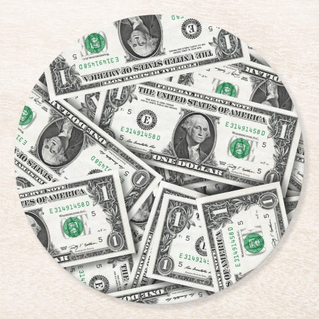 One Dollar Bill Pattern Round Paper Coaster (Front)