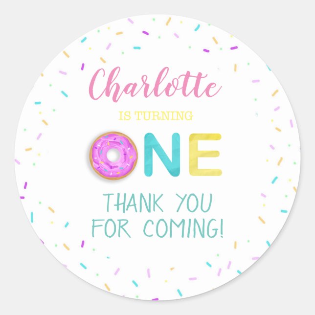 ONE doughnut birthday Classic Round Sticker (Front)