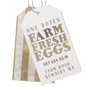One Dozen Farm Fresh Eggs Gold Stripe Gift Tags