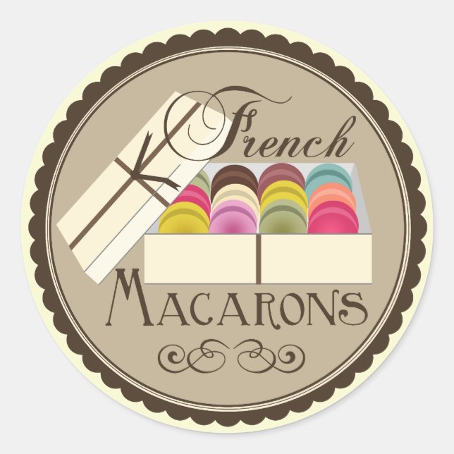 One Dozen French Macarons In A Gift Box Classic Round Sticker (Front)