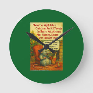 One Drunken' Mouse – Christmas Card Chaos Round Clock