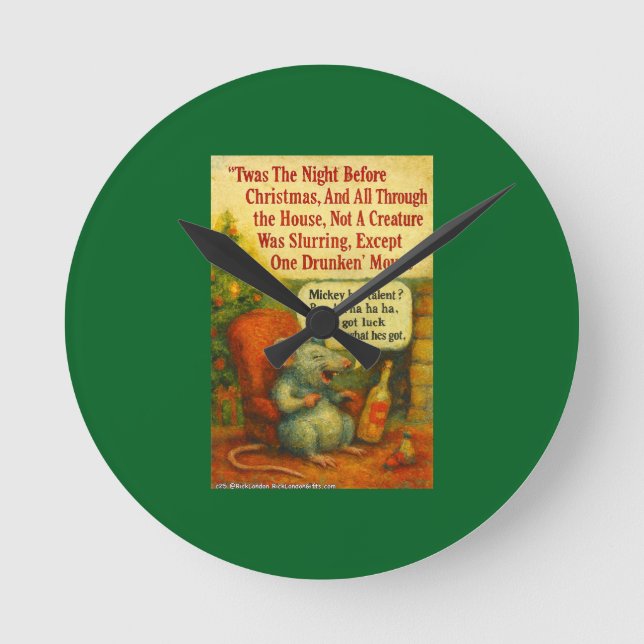 One Drunken' Mouse – Christmas Card Chaos Round Clock (Front)