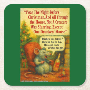 One Drunken' Mouse – Christmas Card Chaos Square Paper Coaster