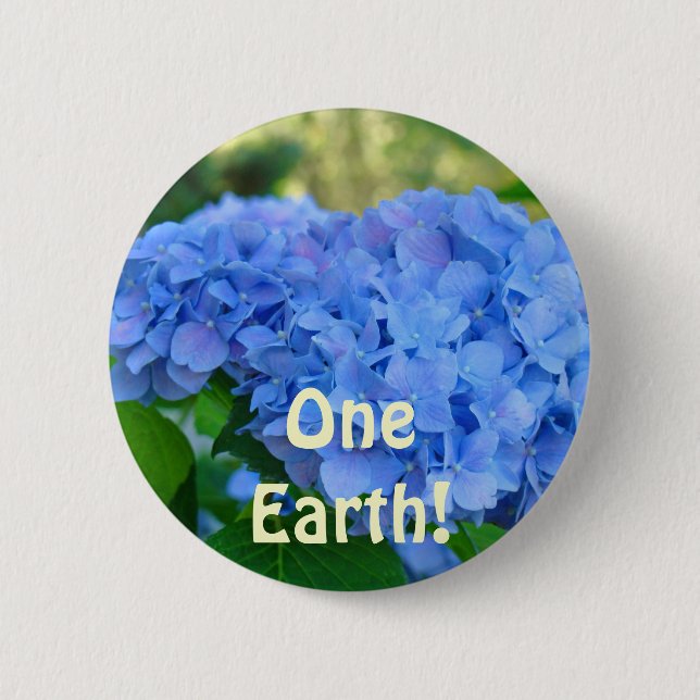 One Earth! buttons Blue Hydrangea Flowers button (Front)