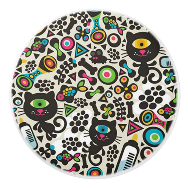 One Eyed Black Cat Ceramic Knob (Front)