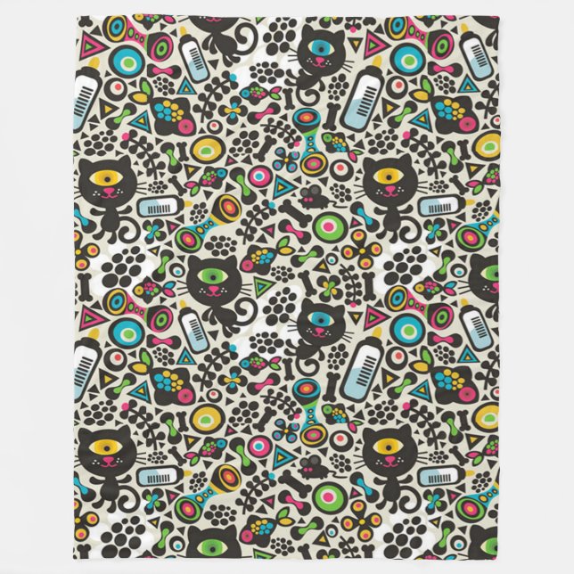 One Eyed Black Cat Fleece Blanket (Front)