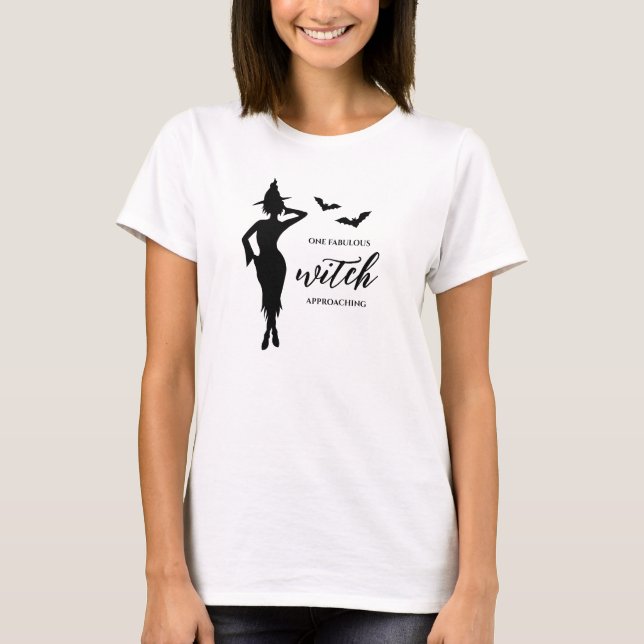 One Fabulous Witch Approaching And Bats Halloween T-Shirt (Front)