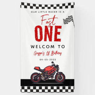 One Fast Race Motorcycle Boy 1st Birthday Party Banner