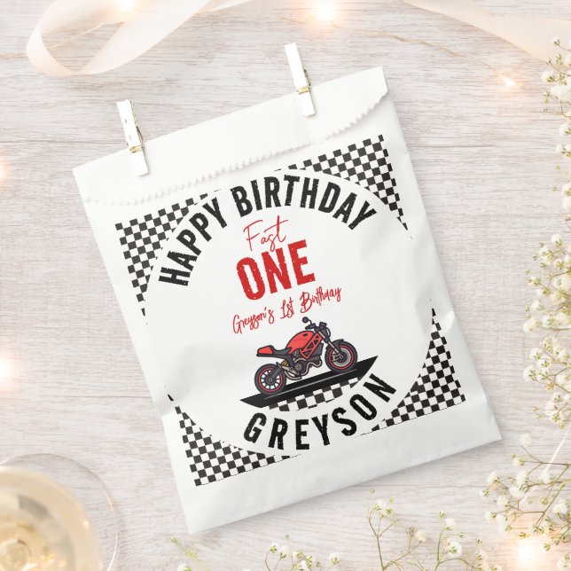 One Fast Race Motorcycle Boy 1st Birthday Party Favour Bags (Clipped)