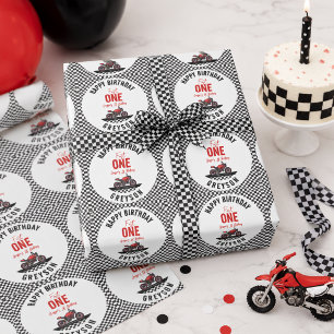 One Fast Race Motorcycle Boy 1st Birthday Party Wrapping Paper