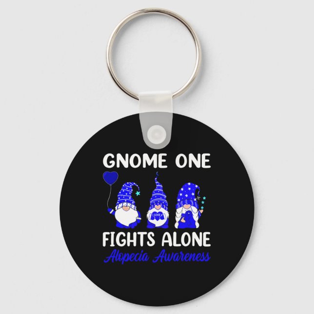 One Fights Alone Blue Ribbon Alopecia Awareness  Key Ring (Front)