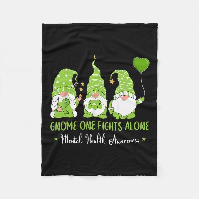 One Fights Alone Green Ribbon Mental Health Awaren Fleece Blanket (Front)