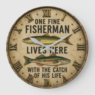 One Fine Fisherman Vintage Fishing Decor Large Clock