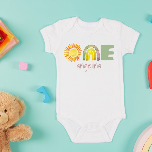 ONE First Birthday Baby Boho Rainbow Name Baby Bodysuit (Creator Uploaded)