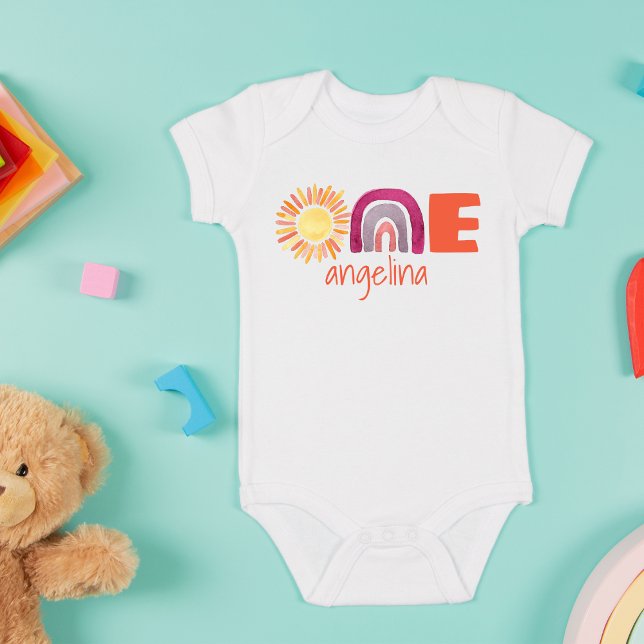 ONE First Birthday Baby Boho Rainbow with Name Bodysuit (Creator Uploaded)