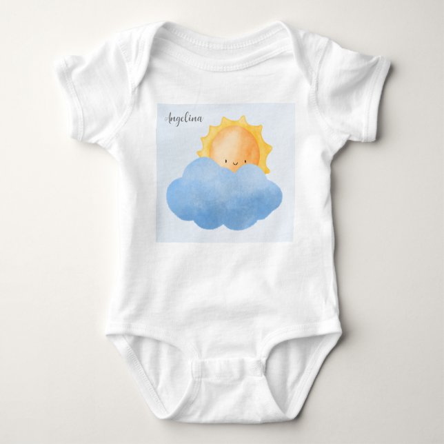 One First Birthday Name Sun and Cloud  Baby Bodysuit (Front)