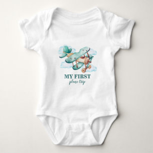One First Birthday Party Vintage Aeroplane Baby Bodysuit