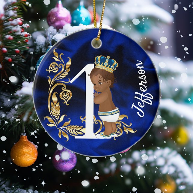 One First Birthday Personalised African American  Ceramic Tree Decoration (Creator Uploaded)