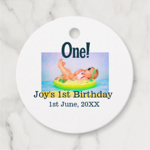 One first birthday photo modern add name date favour tags