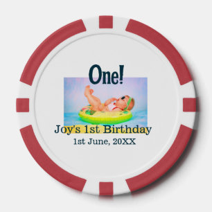 One first birthday photo modern add name date poker chips