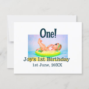 One first birthday photo modern add name date  postcard